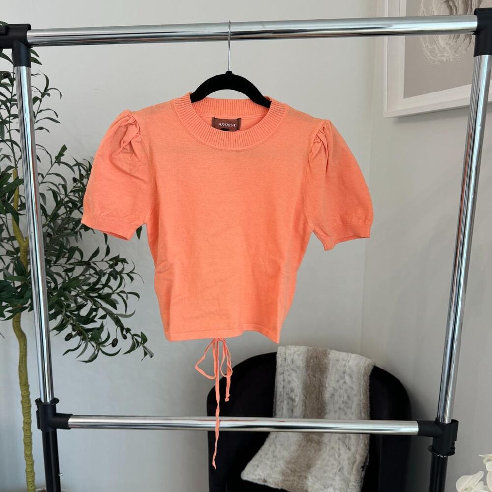 Light Orange Puff Sleeve Crop Top